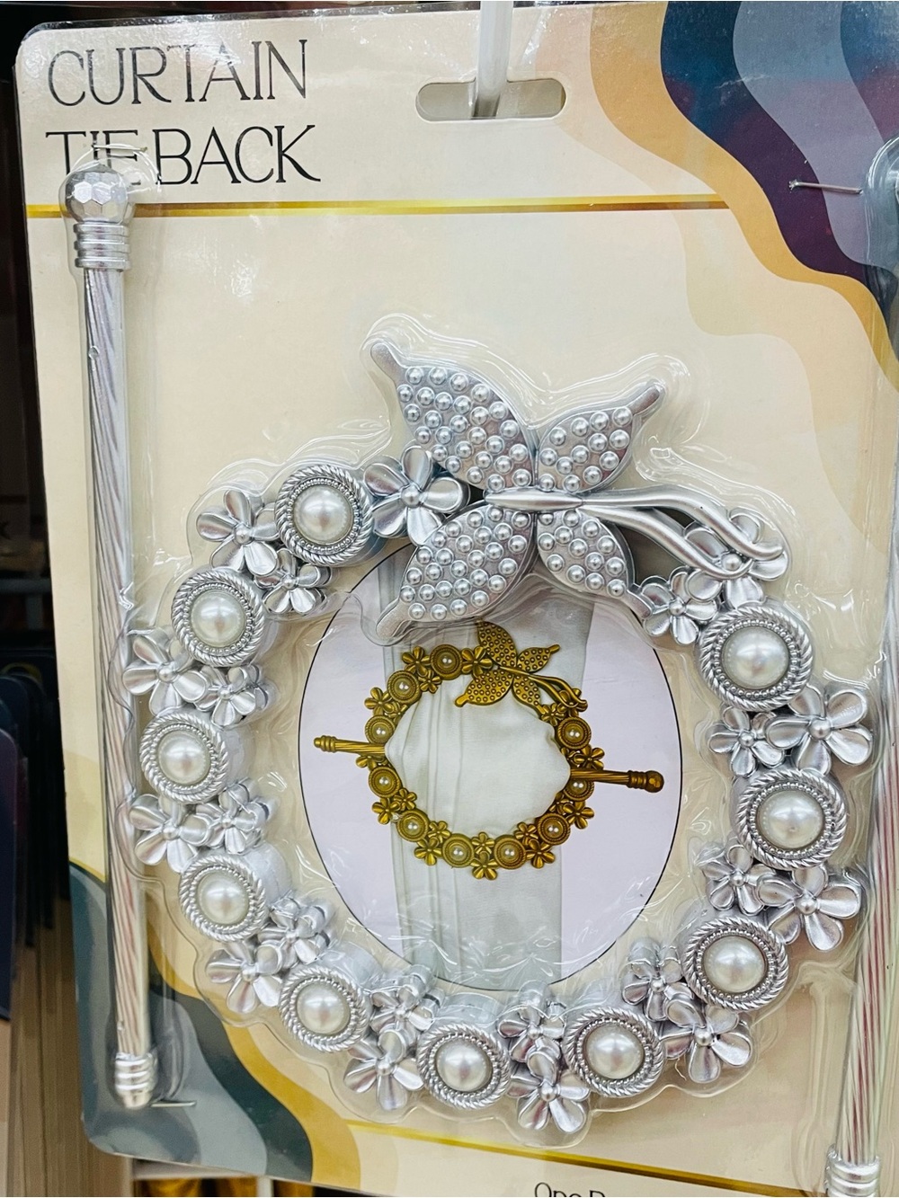 Curtain Tieback Floral Pearl Silver Ring 1 pair NWT